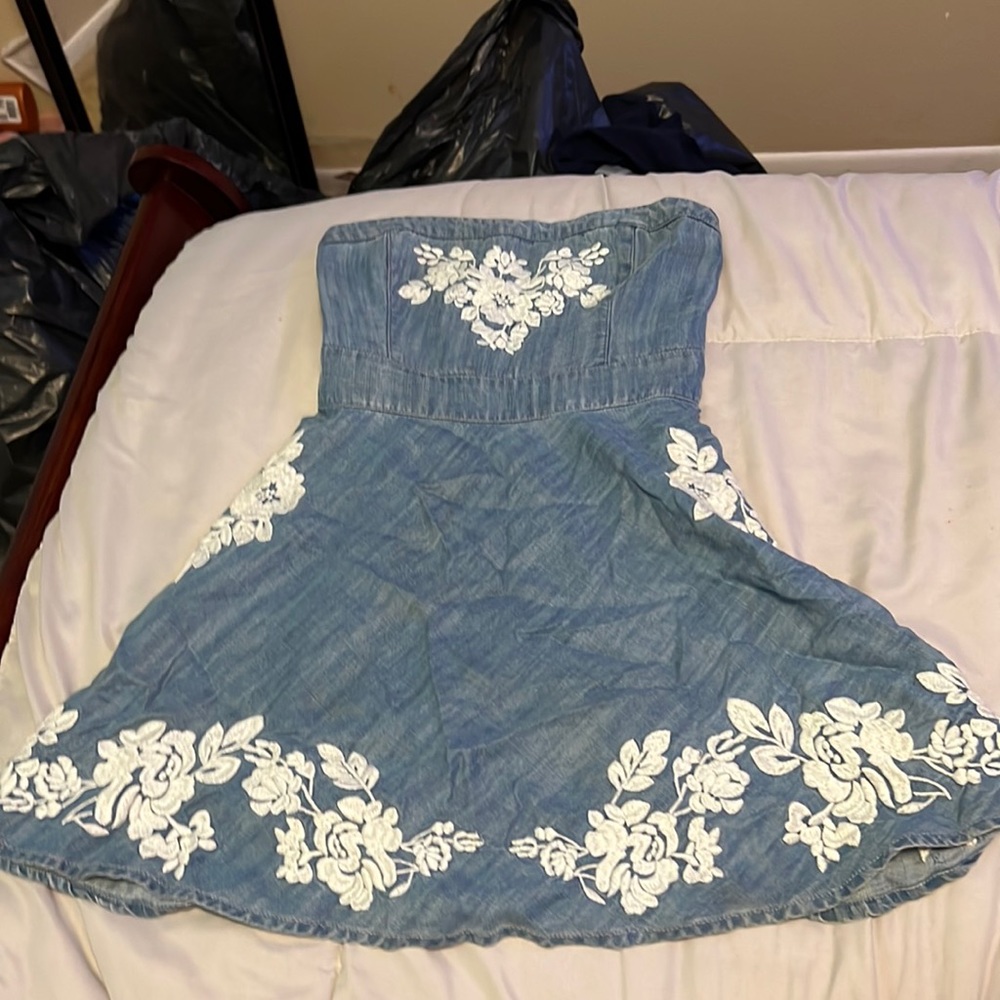 strapless fake denim dress